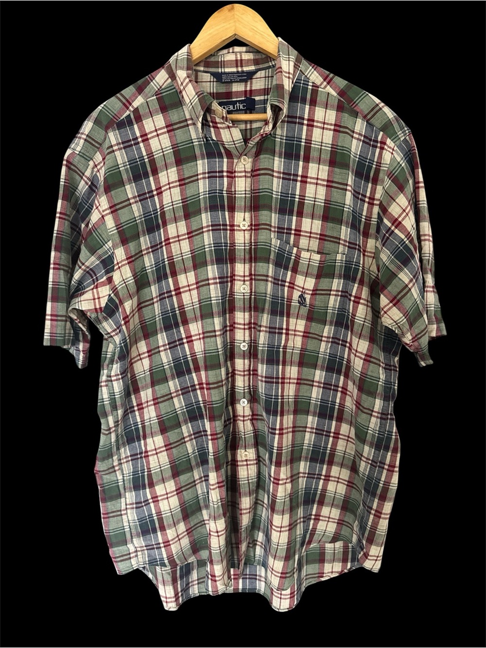 Nautica Short-Sleeve Plaid Button-Down Shirt - Green/Burgundy/White